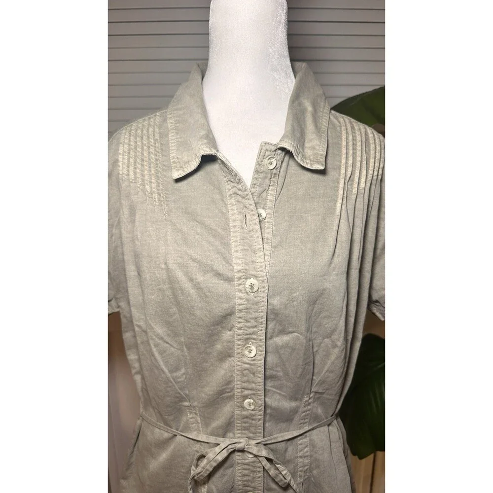 Free People Light Sage Button Front Shirt Romper Short Sleeve Tie Waist Size M - Picture 2 of 15